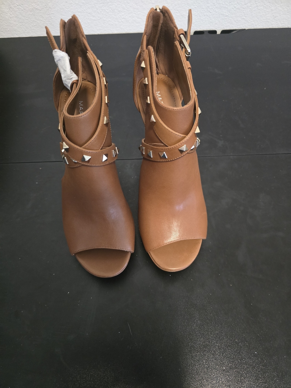 Marc Fisher Tan Studded Open-Toe Ankle Booties